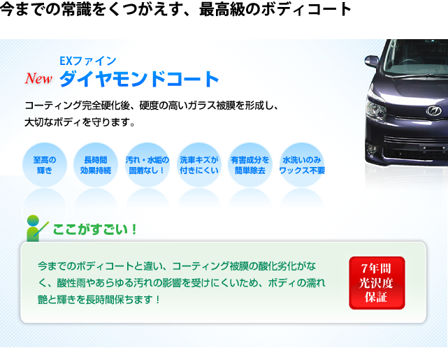 今までの常識をくつがえす、最高級のボディコート　EXファイン NEW ダイヤモンドコート